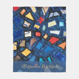 Custom Blue Colourful Stained Glass Look Abstract Fleece Blanket