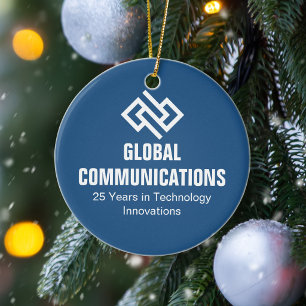 Custom Blue Computer Software Company Christmas Ceramic Tree Decoration
