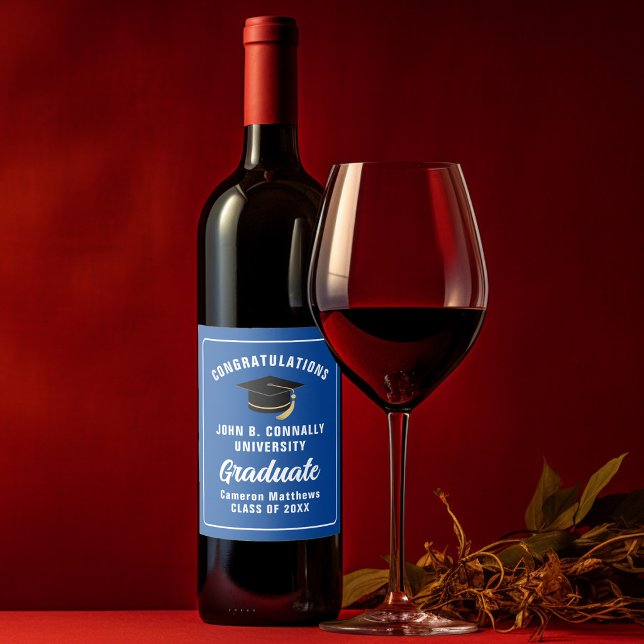 Custom Blue Congratulations Graduation Party Wine Label (Creator Uploaded)