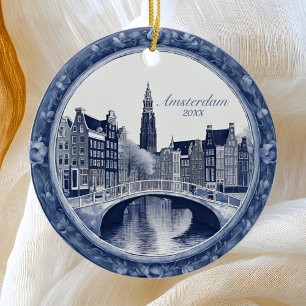 Custom Blue Delft Amsterdam Souvenir Ceramic Tree Decoration