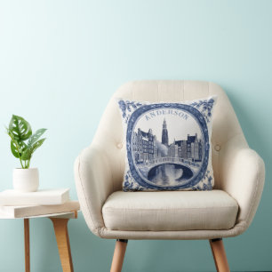Custom Blue Delft Amsterdam Souvenir Cushion