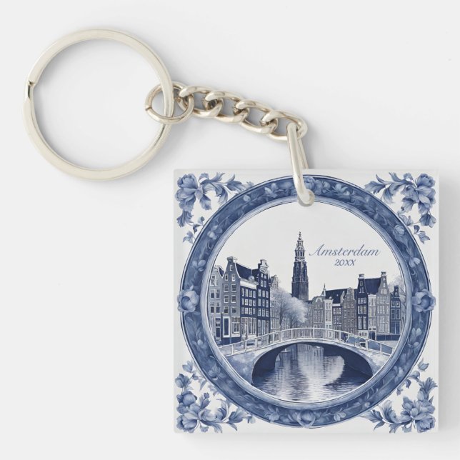 Custom Blue Delft Amsterdam Souvenir Key Ring (Front)