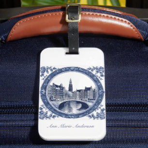 Custom Blue Delft Amsterdam Souvenir Luggage Tag