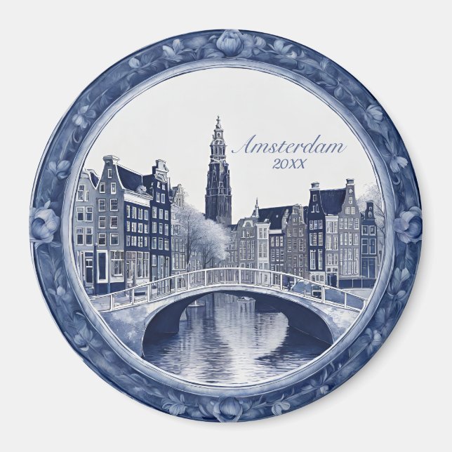 Custom Blue Delft Amsterdam Souvenir Magnet (Front)