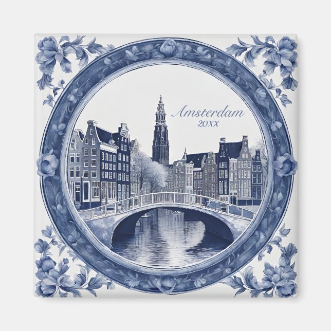 Custom Blue Delft Amsterdam Souvenir Magnet (Front)