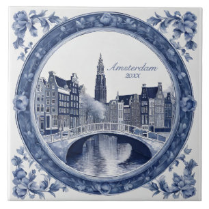 Custom Blue Delft Amsterdam Souvenir Tile