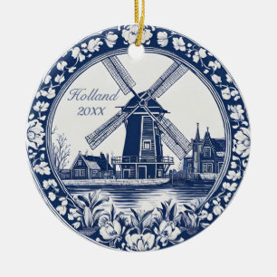 Custom Blue Delft Holland Souvenir Ceramic Tree Decoration