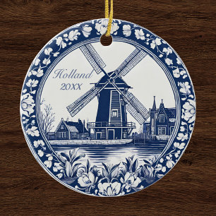 Custom Blue Delft Holland Souvenir Ceramic Tree Decoration