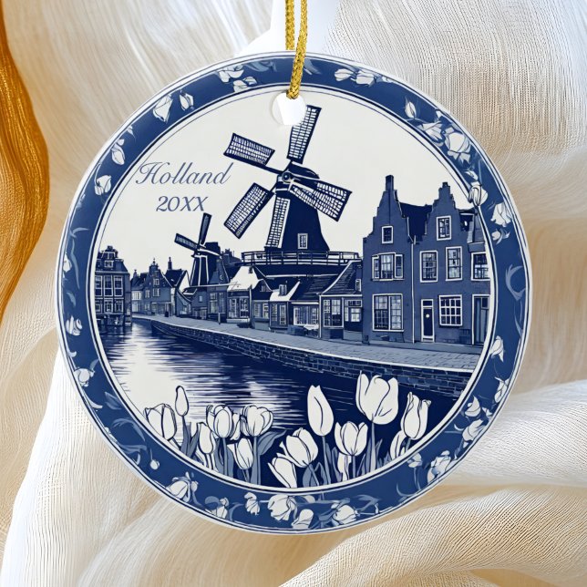 Custom Blue Delft Holland Souvenir Ceramic Tree Decoration (Creator Uploaded)