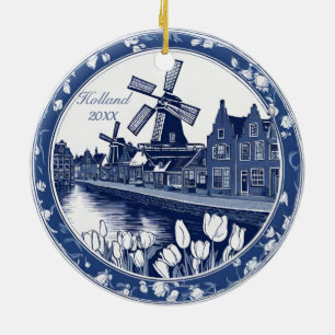 Custom Blue Delft Holland Souvenir Ceramic Tree Decoration