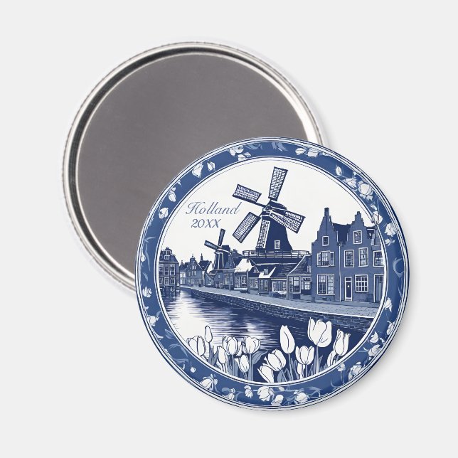 Custom Blue Delft Holland Souvenir Magnet (Front/Back)