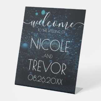 Custom Blue Dust Explosion Welcome Wedding Pedestal Sign
