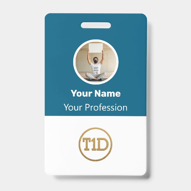 Custom Blue Employee Photo, Bar Code, Logo, Name B ID Badge (Front)