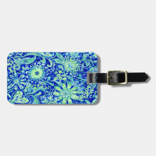 Custom Blue Floral Luggage Tag