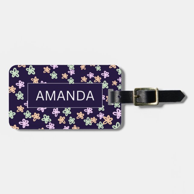 CUSTOM BLUE FLOWER PATTERN Luggage Tag (Front Horizontal)