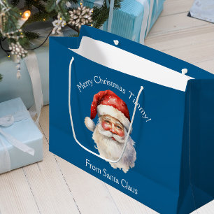 Custom Blue From Santa Claus Kids Christmas Large Gift Bag