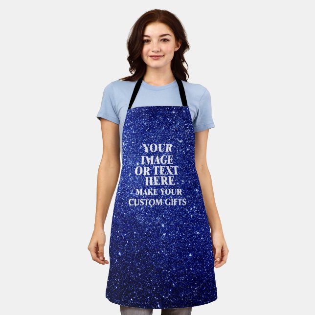 Custom Blue Glitter Apron - Personalised for Women (Worn)