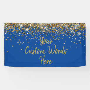 Custom Blue & Gold Birthday Party Photo Booth Prop Banner
