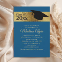 Custom Blue Gold Black Cap Class of Graduation