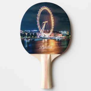 Custom Blue Gold Cityscape Night Travel London Ping Pong Paddle