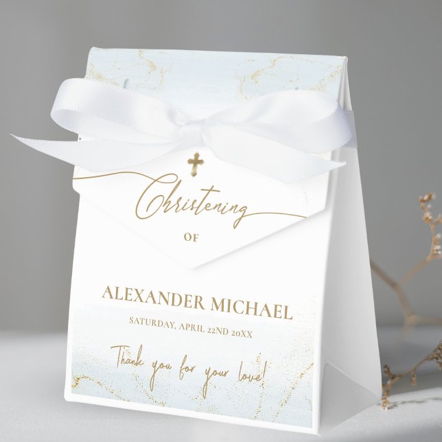 Custom Blue Gold Cross Thank You Boy Christening  Favour Box (Creator Uploaded)