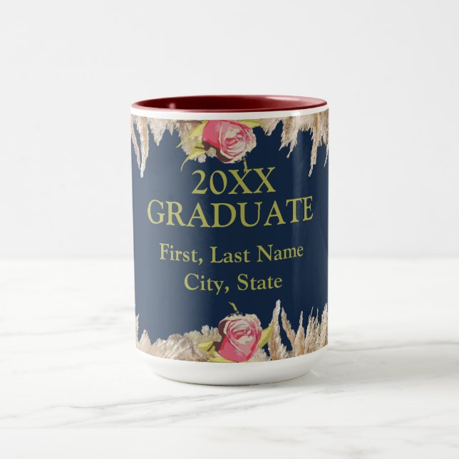 Custom Blue & Gold Floral, 2026 Graduation Mug (Center)
