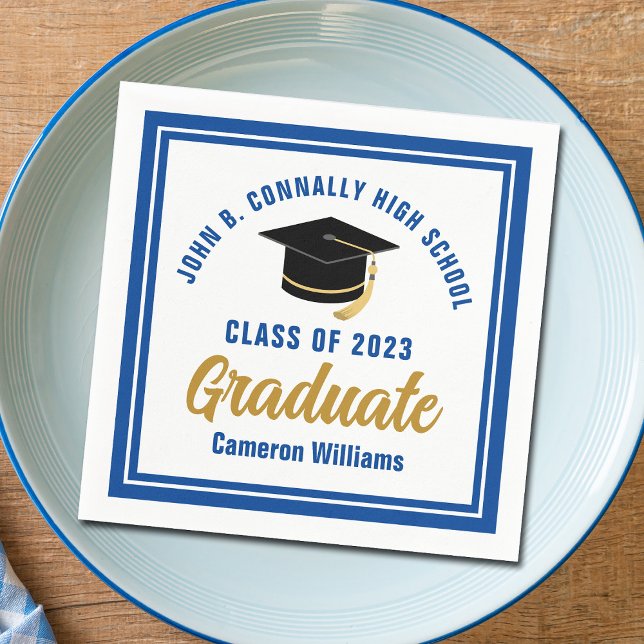 Custom Blue Gold Graduate 2026 Graduation Party Napkin (Creator Uploaded)