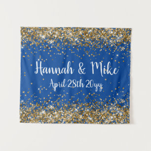 Custom Blue Gold Wedding Backdrop Photo Booth Prop Tapestry