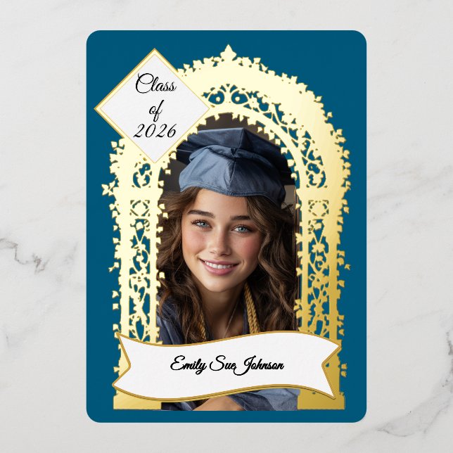 Custom Blue Grad Party Invitation Photo Collage (Front)