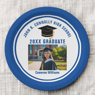 Custom Blue Graduate Photo 2026 Graduation Party Paper Plate