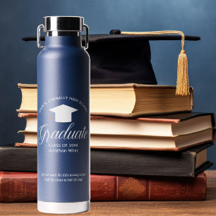 Custom Blue Graduation Class of 2025 Keepsake Water Bottle