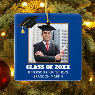 Custom Blue Graduation Senior Portrait Photo 2025 Ceramic Ornament