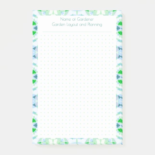 Custom Blue Green Dot Grid Garden Layout Plan Post-it Notes (Front)