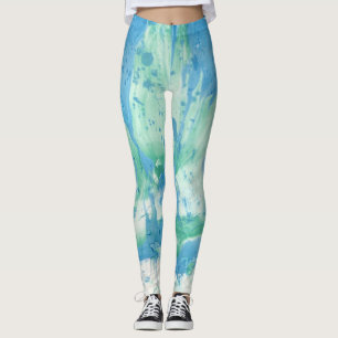 Custom Blue Green White Trendy Modern Abstract Leggings