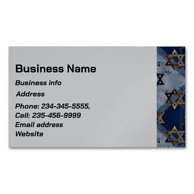 Custom Blue Grey Gold Star of David Business Card  (Front)