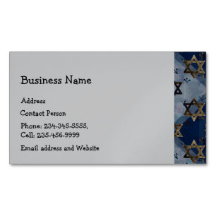 Custom Blue Grey Gold Star of David Magnetic Business Card