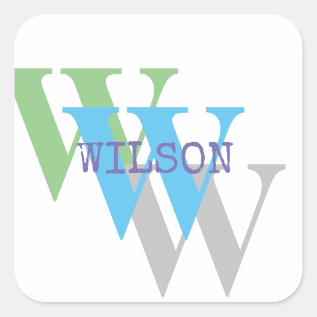 custom Blue Grey Monogram Invitation – Family Gift Square Sticker (Front)