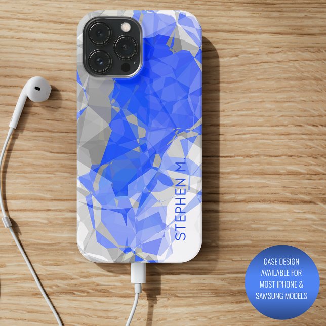 Custom Blue Grey White Modern Polygon Pattern Case-Mate iPhone Case (Creator Uploaded)