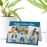 Custom Blue Happy Father's Day Photo Collage Card<br><div class="desc">Cute blue folded Happy Father's Day card with a family photo collage of a son or daughter. Personalise this cute gift for your dad with your 3 favourite family pictures.</div>