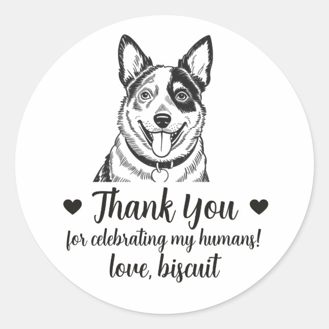 Custom Blue Heeler Dog Wedding Favour Stickers (Front)