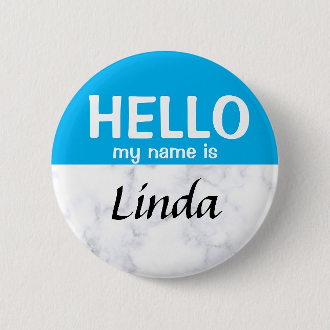 Custom Blue Hello My Name Is Template round pin (Front)