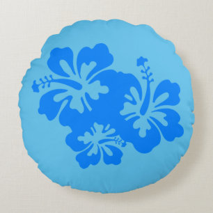Custom Blue Hibiscus Round Cushion
