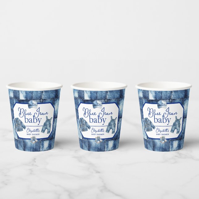 Custom Blue Jean Baby Denim Themed Baby Shower Paper Cups (Multi)