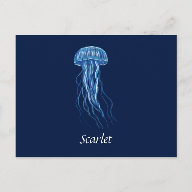 Custom Blue Jellyfish illustration Postcard (Front)