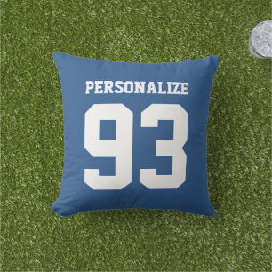 Custom blue jersey number outdoor throw pillow