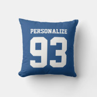 Custom blue jersey number outdoor throw pillow