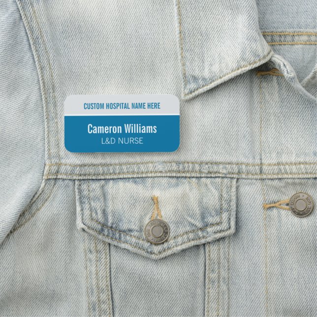 Custom Blue Large Nurse Name Tag (In Situ)