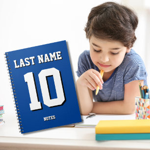 Custom Blue Last Name Sports Jersey Number Notebook