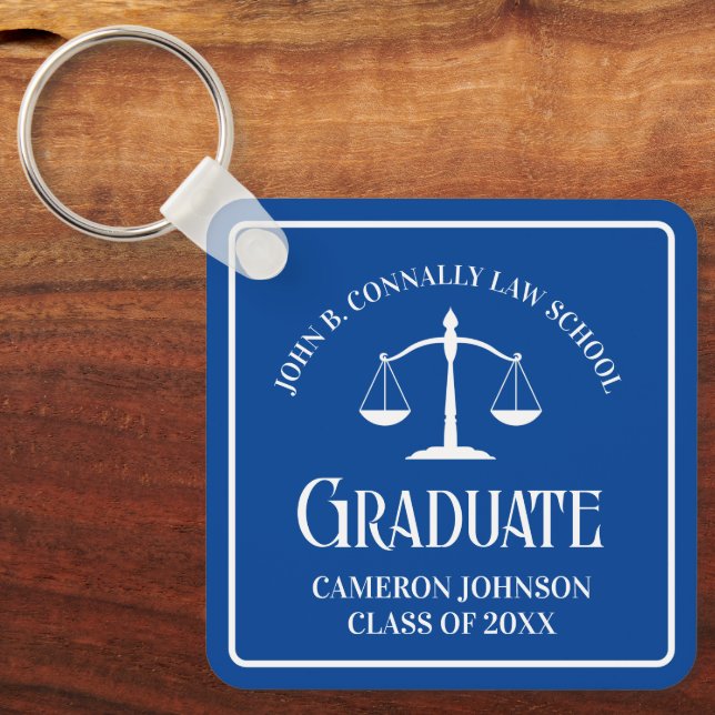 Custom Blue Law School Graduation Keepsake Key Ring (Front)
