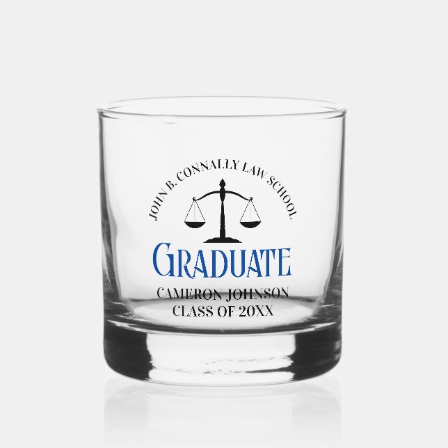 Custom Blue Law School Graduation Party Whiskey Glass (Front)